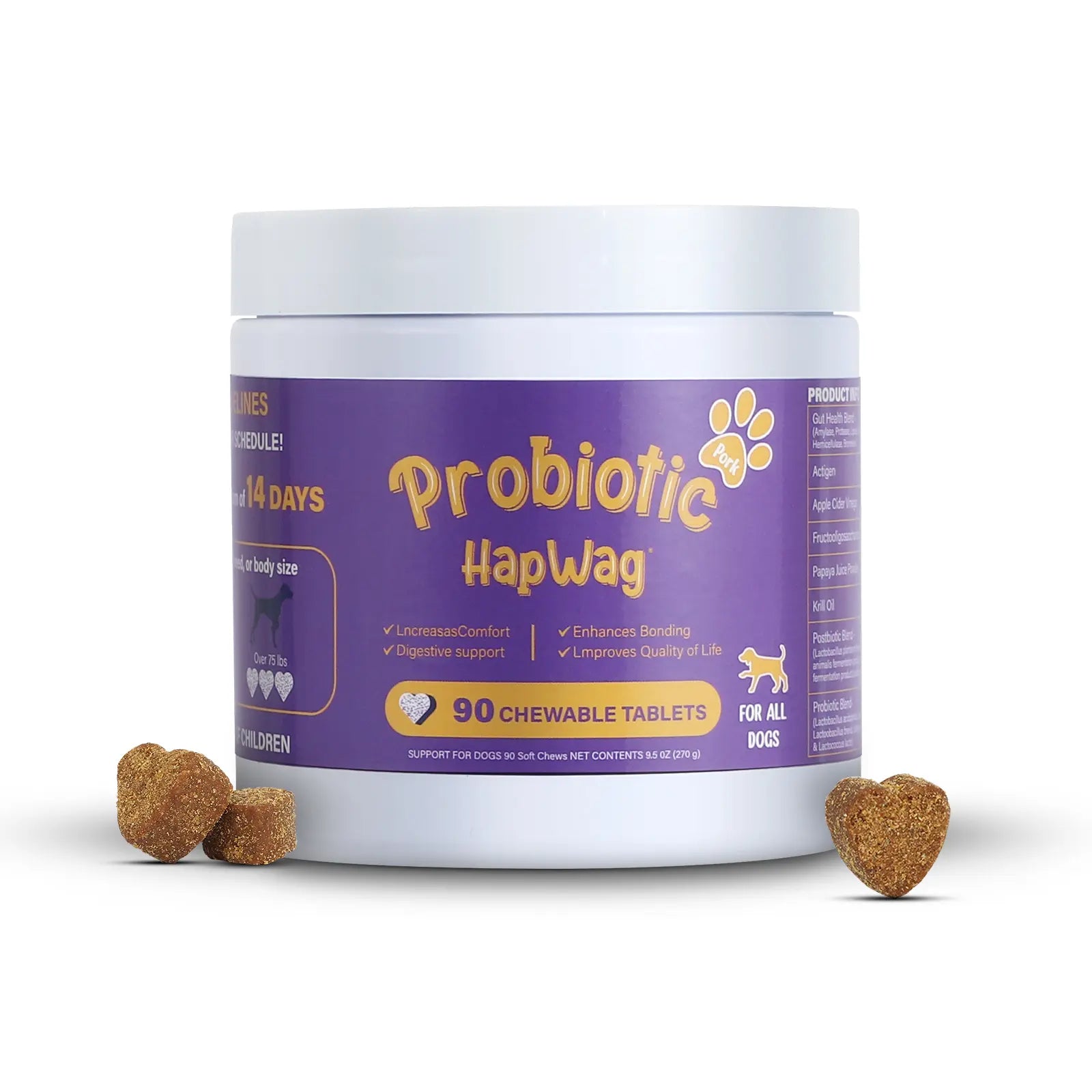 HAPWAG 8-In-1 Multivitamin Soft Chews for Dogs | Summervibes Petlovers Pick, Probiotics Gut & Immune Support Pork Flavor 90 Treats