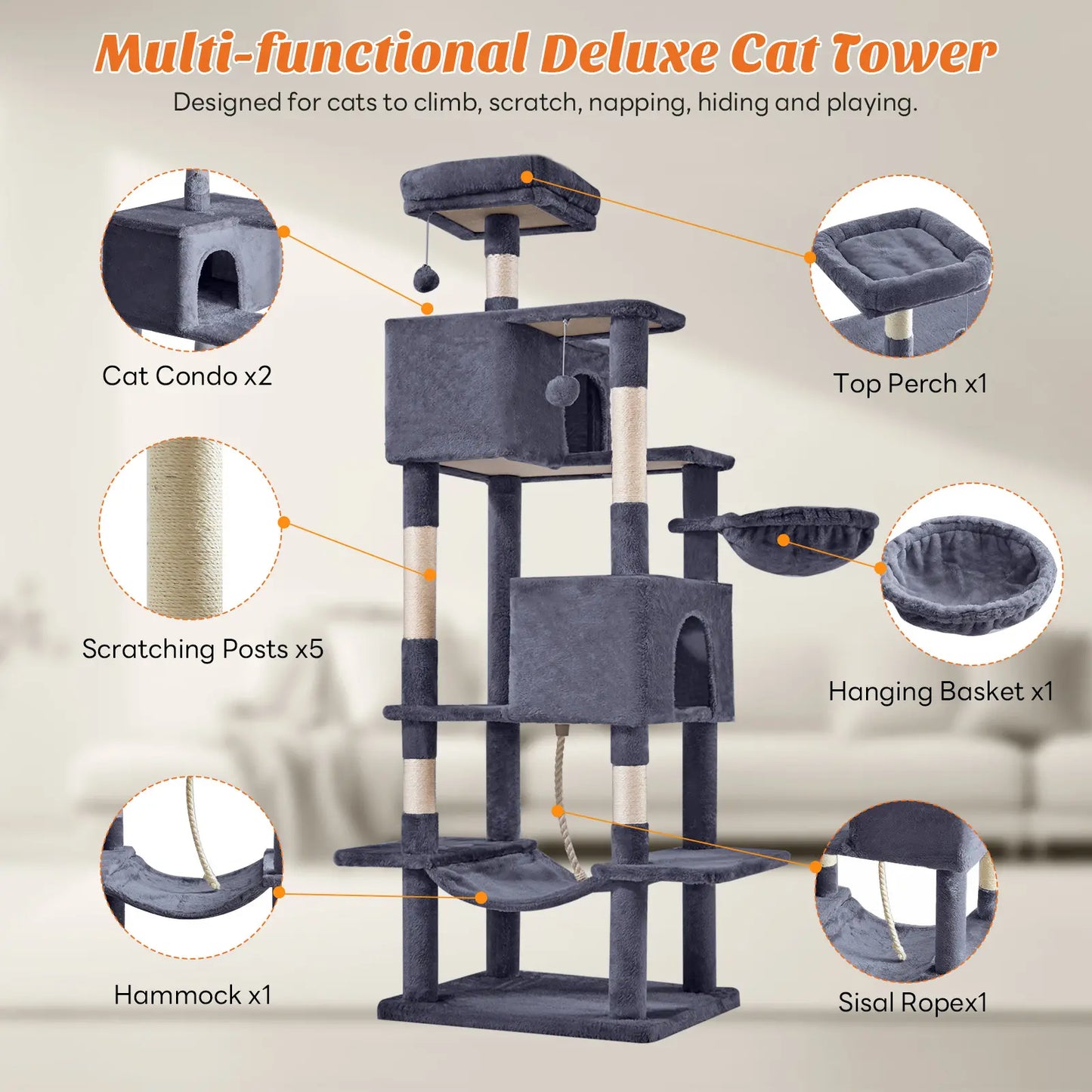 【New Size】 Cat Climbing Shelf, Post Cascading Cat Climbing Shelf, Indoor Playhouse, Cozy Nest, Durable, Space-Saving Design, Gift for Pet Owners
